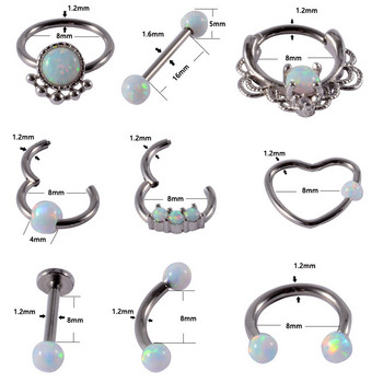 1 τεμάχιο Λευκό Οπάλιο Stone Ear Conch Daith Ring Μύτη χείλος Tragus Cartilage Stud Βιομηχανική θηλή Γλώσσα Barbell Piercing Κοσμήματα