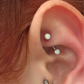 1 τεμάχιο Λευκό Οπάλιο Stone Ear Conch Daith Ring Μύτη χείλος Tragus Cartilage Stud Βιομηχανική θηλή Γλώσσα Barbell Piercing Κοσμήματα