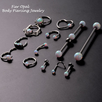 1 komad Bijeli opalni kamen Ušna školjka Daith prsten Nosna usna Tragus hrskavica Stud Industrijska bradavica Jezik Uteg Nakit za piercing