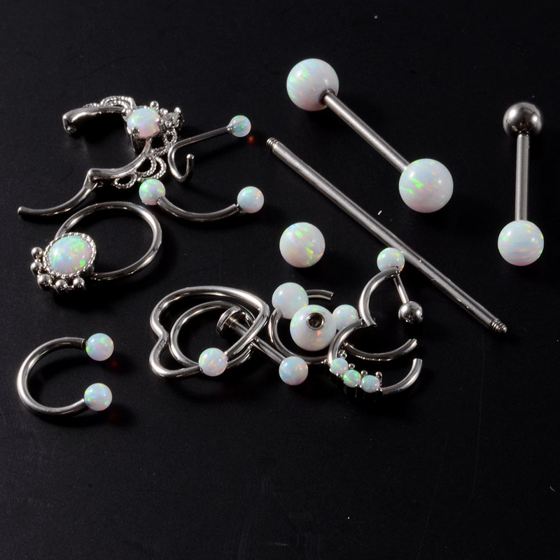 1 komad Bijeli opalni kamen Ušna školjka Daith prsten Nosna usna Tragus hrskavica Stud Industrijska bradavica Jezik Uteg Nakit za piercing