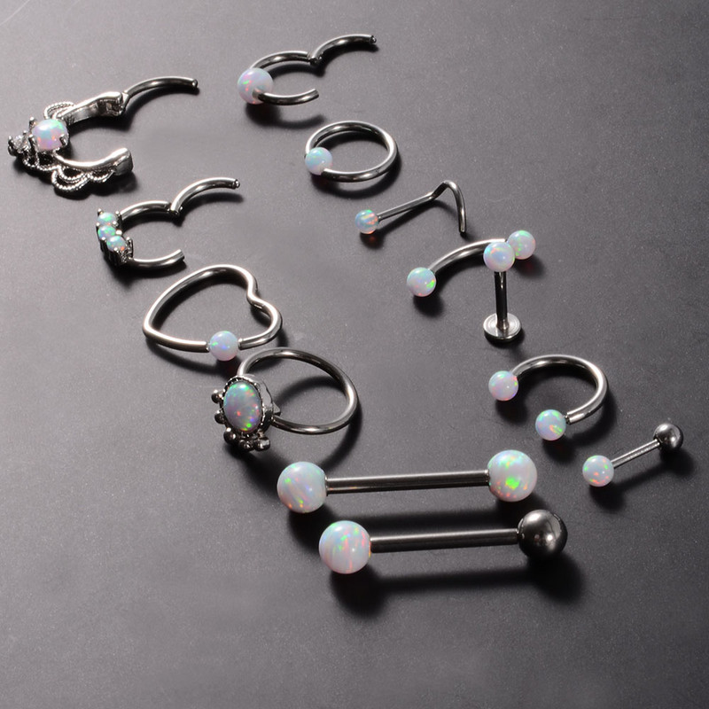 1 komad Bijeli opalni kamen Ušna školjka Daith prsten Nosna usna Tragus hrskavica Stud Industrijska bradavica Jezik Uteg Nakit za piercing