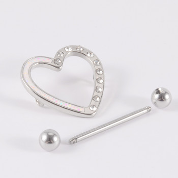 2 ΤΕΜ από ανοξείδωτο ατσάλι Heart Shield Θηλή Piercing Bar Jewelry Δαχτυλίδι θηλής Barbell with Opal Gem 14G Γυναικεία κοσμήματα σώματος