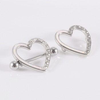 2 ΤΕΜ από ανοξείδωτο ατσάλι Heart Shield Θηλή Piercing Bar Jewelry Δαχτυλίδι θηλής Barbell with Opal Gem 14G Γυναικεία κοσμήματα σώματος