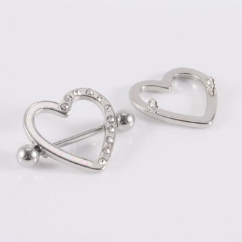 2 ΤΕΜ από ανοξείδωτο ατσάλι Heart Shield Θηλή Piercing Bar Jewelry Δαχτυλίδι θηλής Barbell with Opal Gem 14G Γυναικεία κοσμήματα σώματος