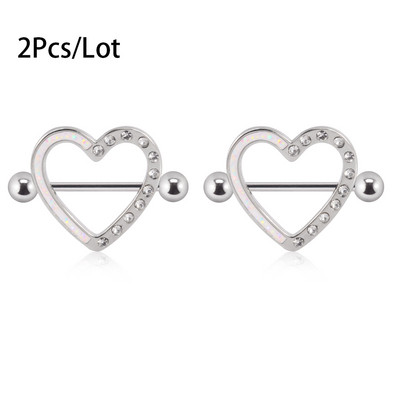 2 KOM. Štitnik za srce od nehrđajućeg čelika Šipka za piercing za bradavice Nakit Prsten za bradavice Uteg s opalnim draguljem 14G Ženski nakit za tijelo