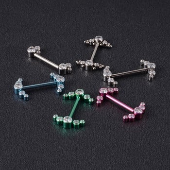 1 τεμ G23 Titanium Nipple Rings Εσωτερικά με σπείρωμα 2 Tri-bead Cluster 3-CZ Stone Nipple Barbell Piercing Body Jewelry 14g