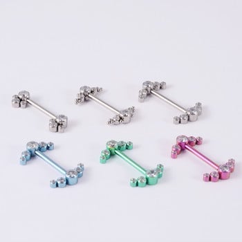 1 τεμ G23 Titanium Nipple Rings Εσωτερικά με σπείρωμα 2 Tri-bead Cluster 3-CZ Stone Nipple Barbell Piercing Body Jewelry 14g