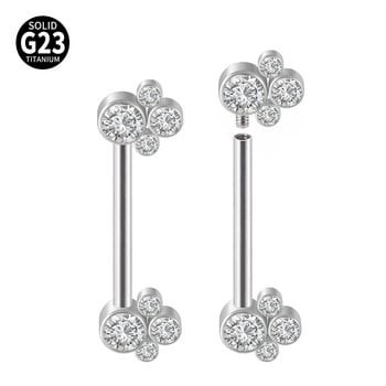 1 τεμ G23 Titanium Nipple Rings Εσωτερικά με σπείρωμα 2 Tri-bead Cluster 3-CZ Stone Nipple Barbell Piercing Body Jewelry 14g