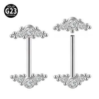 1 τεμ G23 Titanium Nipple Rings Εσωτερικά με σπείρωμα 2 Tri-bead Cluster 3-CZ Stone Nipple Barbell Piercing Body Jewelry 14g