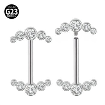 1 τεμ G23 Titanium Nipple Rings Εσωτερικά με σπείρωμα 2 Tri-bead Cluster 3-CZ Stone Nipple Barbell Piercing Body Jewelry 14g