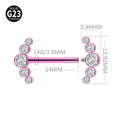 1db G23 titán mellbimbógyűrűk belső menetes 2 háromgyöngy fürt 3-CZ kő mellbimbós súlyzó piercing női test ékszer 14g