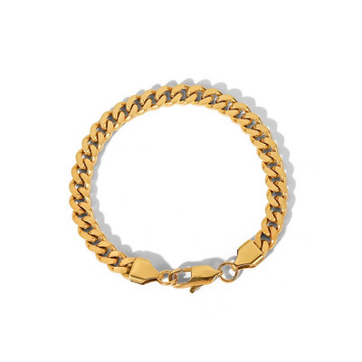 18 K apzeltīta nerūsējošā tērauda rokassprādze sievietēm 6,4 mm eleganta Maiami kubiešu ķēde, lielas rokassprādzes, regulējama omāra aizdare