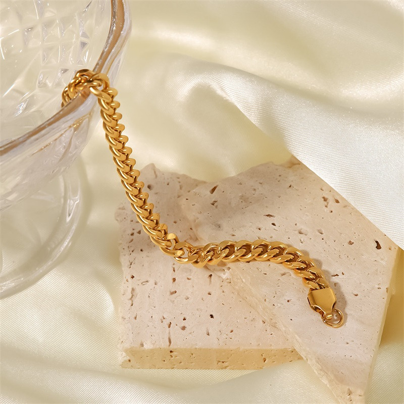 Brățară din oțel inoxidabil placată cu aur de 18K pentru femei 6,4 mm delicat Miami cu lanț cubanez Brățări groase Închizătoare ajustabilă tip homar