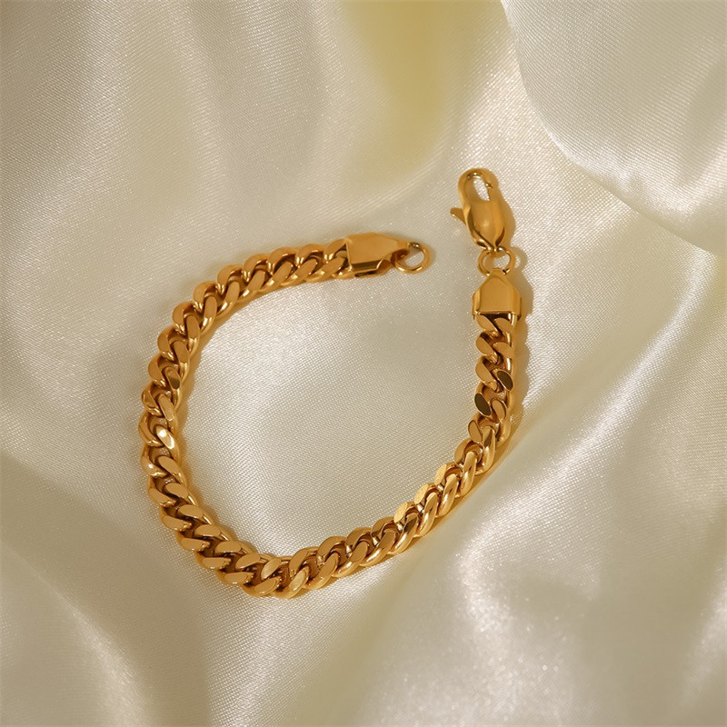 Brățară din oțel inoxidabil placată cu aur de 18K pentru femei 6,4 mm delicat Miami cu lanț cubanez Brățări groase Închizătoare ajustabilă tip homar