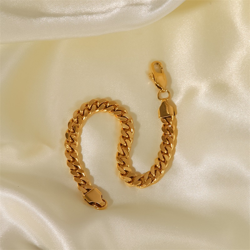 Brățară din oțel inoxidabil placată cu aur de 18K pentru femei 6,4 mm delicat Miami cu lanț cubanez Brățări groase Închizătoare ajustabilă tip homar