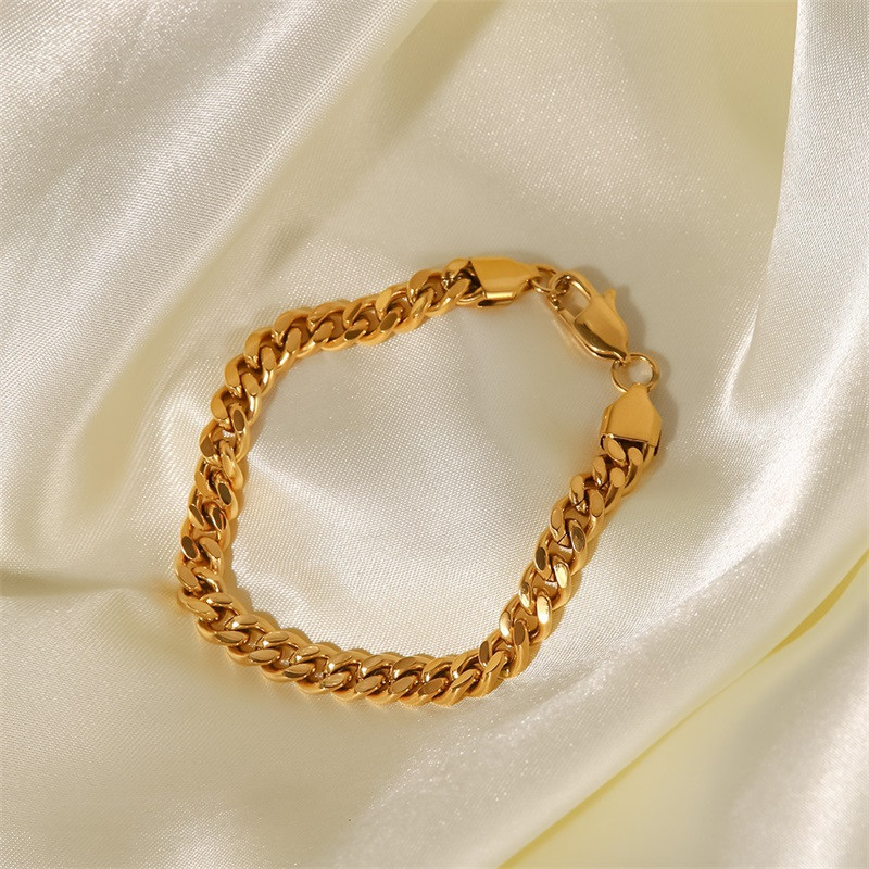 Brățară din oțel inoxidabil placată cu aur de 18K pentru femei 6,4 mm delicat Miami cu lanț cubanez Brățări groase Închizătoare ajustabilă tip homar