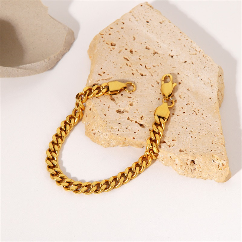 Brățară din oțel inoxidabil placată cu aur de 18K pentru femei 6,4 mm delicat Miami cu lanț cubanez Brățări groase Închizătoare ajustabilă tip homar