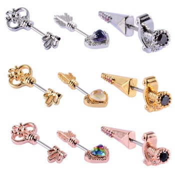 1 τεμ. κλειδί σκουλαρίκι σπαθί Ear Tragus Helix Cartilage Stud Lobe Piercing Heart Wing Ear Barbells with 20gX6mm Shaft Body Jewelry