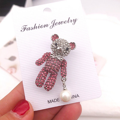 Slatki broševi s plišanim medvjedićima od kamenčića, Valentinovo, AB boja, ružičasta mašna, biserni koržaž, ženski broš, dodaci za nakit