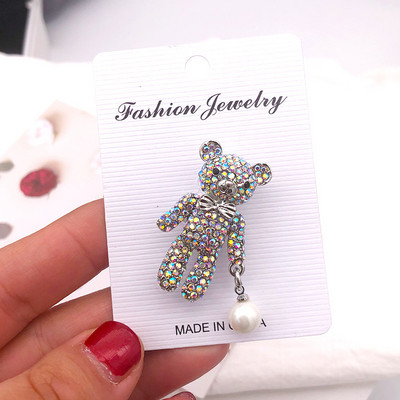 Slatki broševi s plišanim medvjedićima od kamenčića, Valentinovo, AB boja, ružičasta mašna, biserni koržaž, ženski broš, dodaci za nakit