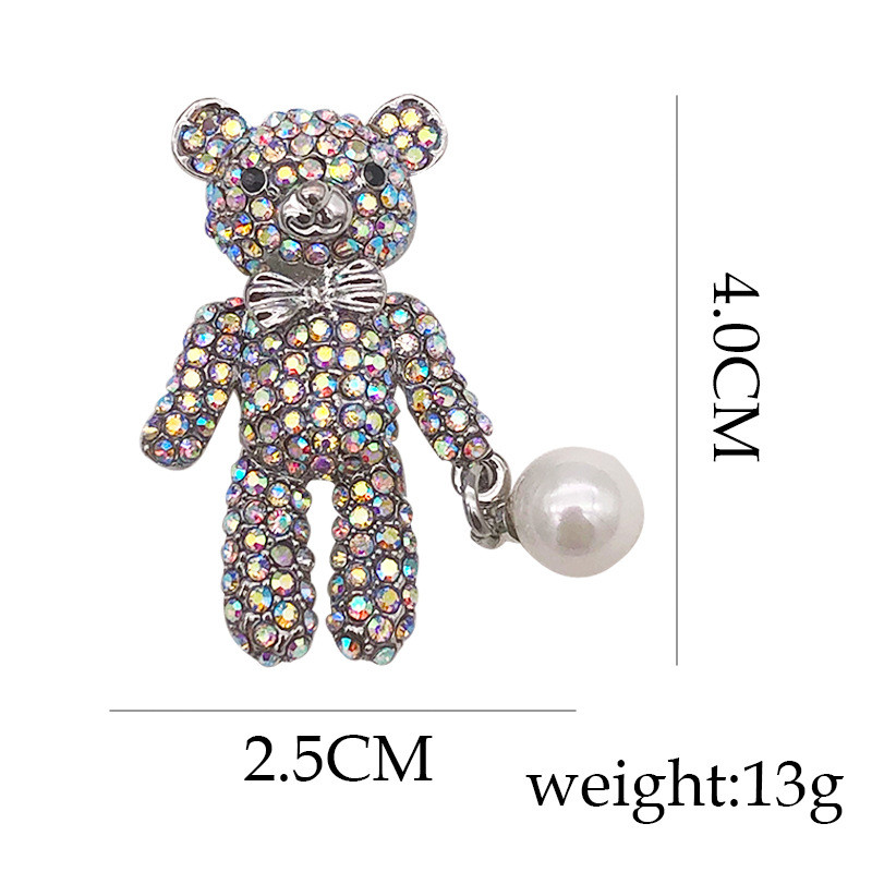 Slatki broševi s plišanim medvjedićima od kamenčića, Valentinovo, AB boja, ružičasta mašna, biserni koržaž, ženski broš, dodaci za nakit