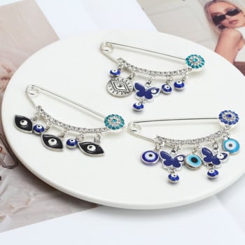 New Fashion Lucky Eye Blue Turkish Evil Eye Simple Palm Καρφίτσα Χρυσό Χρώμα κράμα Charm Καρφίτσα για γυναίκες Ανδρικά κοσμήματα μόδας