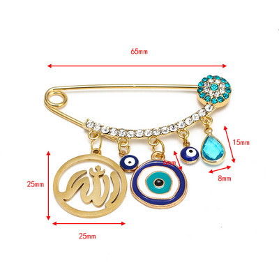 Nova moda Lucky Eye plavo tursko zlo oko Jednostavan broš s dlanom Zlatna boja Legirani šarm broš za žene Muškarci Modni nakit