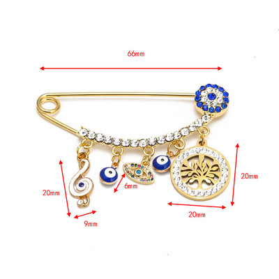 Nova moda Lucky Eye plavo tursko zlo oko Jednostavan broš s dlanom Zlatna boja Legirani šarm broš za žene Muškarci Modni nakit