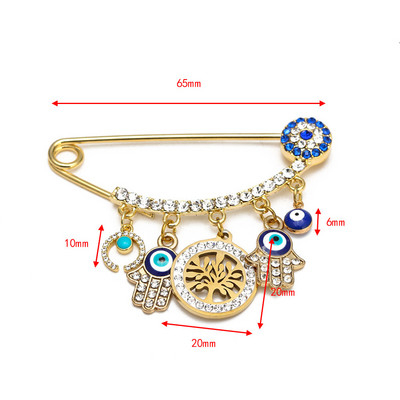 Nova moda Lucky Eye plavo tursko zlo oko Jednostavan broš s dlanom Zlatna boja Legirani šarm broš za žene Muškarci Modni nakit