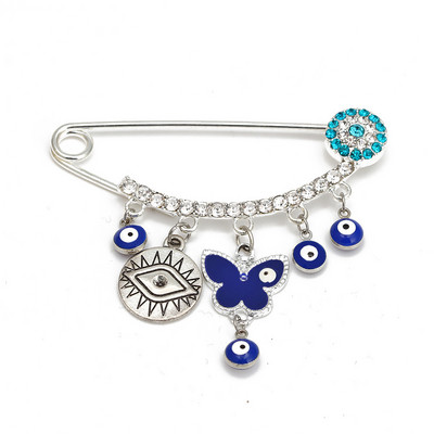 Nova moda Lucky Eye plavo tursko zlo oko Jednostavan broš s dlanom Zlatna boja Legirani šarm broš za žene Muškarci Modni nakit
