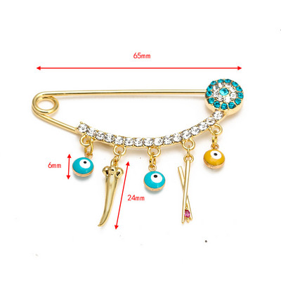 Nova moda Lucky Eye plavo tursko zlo oko Jednostavan broš s dlanom Zlatna boja Legirani šarm broš za žene Muškarci Modni nakit