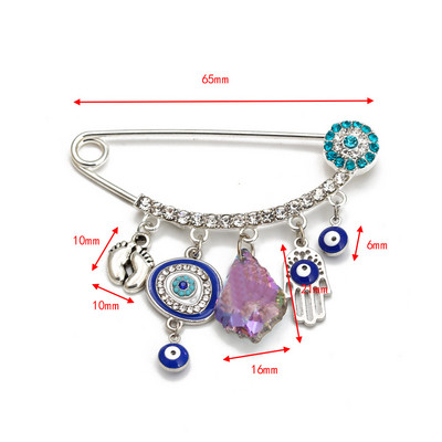 Nova moda Lucky Eye plavo tursko zlo oko Jednostavan broš s dlanom Zlatna boja Legirani šarm broš za žene Muškarci Modni nakit