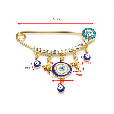 Nova moda Lucky Eye plavo tursko zlo oko Jednostavan broš s dlanom Zlatna boja Legirani šarm broš za žene Muškarci Modni nakit