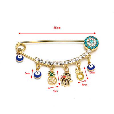 Nova moda Lucky Eye plavo tursko zlo oko Jednostavan broš s dlanom Zlatna boja Legirani šarm broš za žene Muškarci Modni nakit