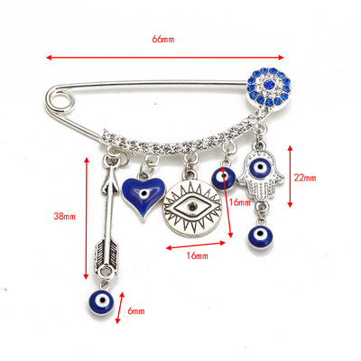 Nova moda Lucky Eye plavo tursko zlo oko Jednostavan broš s dlanom Zlatna boja Legirani šarm broš za žene Muškarci Modni nakit