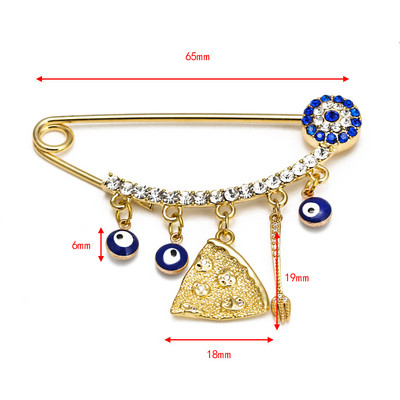 Nova moda Lucky Eye plavo tursko zlo oko Jednostavan broš s dlanom Zlatna boja Legirani šarm broš za žene Muškarci Modni nakit