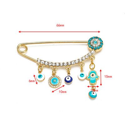 Nova moda Lucky Eye plavo tursko zlo oko Jednostavan broš s dlanom Zlatna boja Legirani šarm broš za žene Muškarci Modni nakit