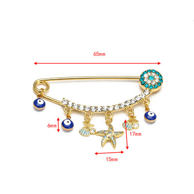 Nova moda Lucky Eye plavo tursko zlo oko Jednostavan broš s dlanom Zlatna boja Legirani šarm broš za žene Muškarci Modni nakit
