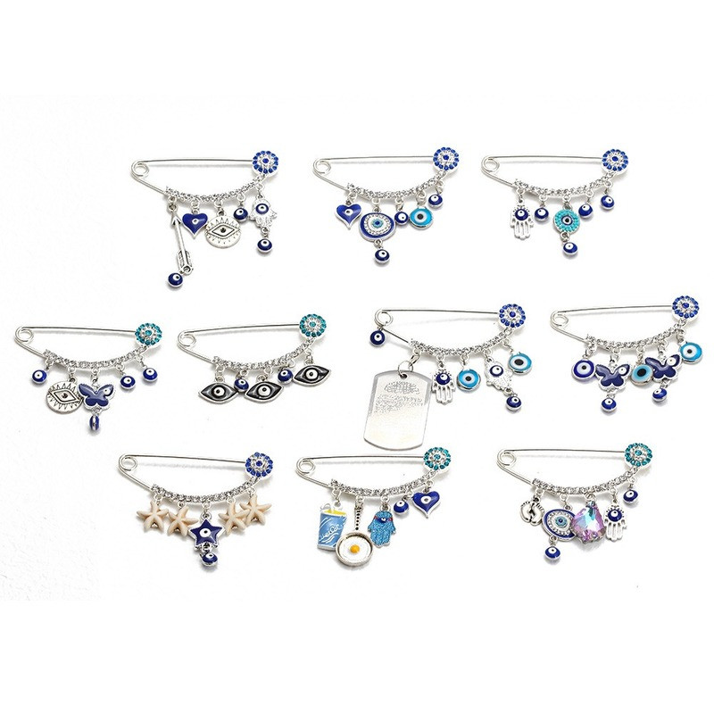 Nova moda Lucky Eye plavo tursko zlo oko Jednostavan broš s dlanom Zlatna boja Legirani šarm broš za žene Muškarci Modni nakit