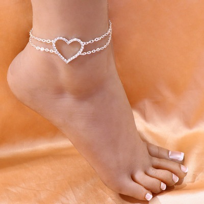 Luksuzna narukvica u obliku srca sa vještačkim dijamantima za žene Izuzetan LOVE Star Cross Lančić za stopala Dodaci za gležnjeve za zabavu na plaži Narukvica Poklon za par