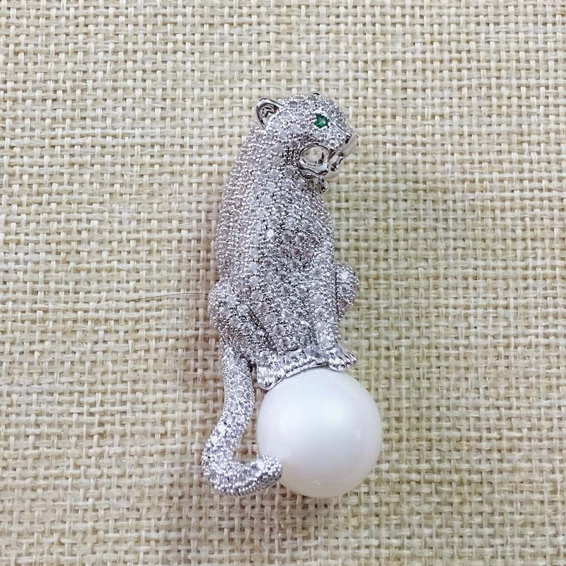 Zlxgirl luksuzni brend leopard životinjski broševi muškog nakita savršeni kubni cirkon broš i privjesak imitacija bisera hidžab igle