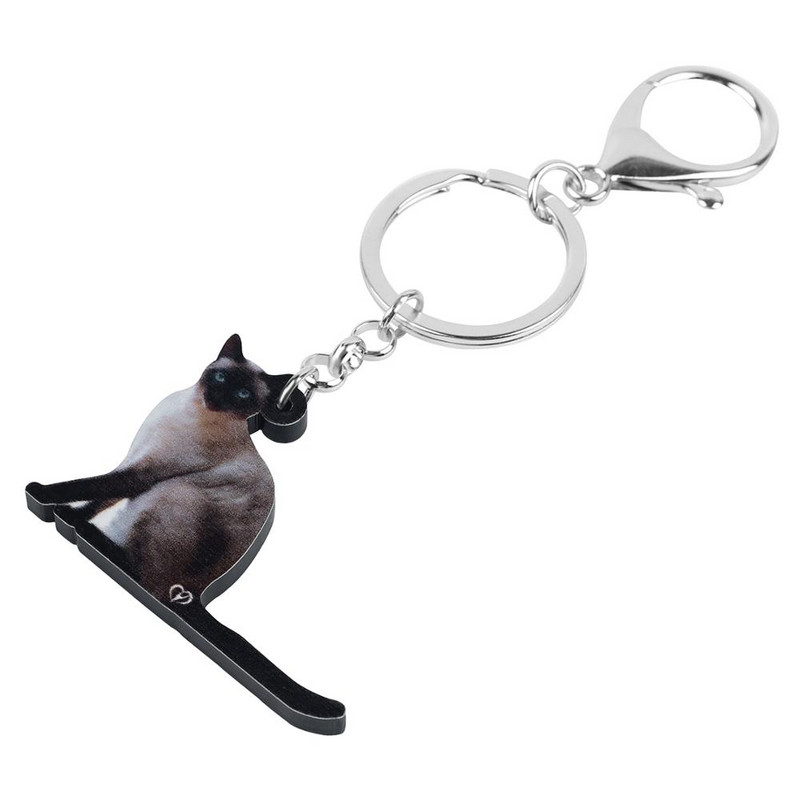 Bonsny akrilni crni orijentalni kratkodlaki mačji privjesci za ključeve Slatki mačići privjesak za ključeve Nakit za žene Djevojke Prijatelji Novitet poklon privjesci