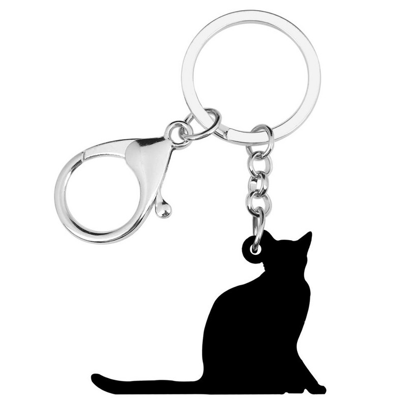 Bonsny akrilni crni orijentalni kratkodlaki mačji privjesci za ključeve Slatki mačići privjesak za ključeve Nakit za žene Djevojke Prijatelji Novitet poklon privjesci