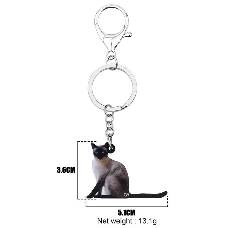 Bonsny akrilni crni orijentalni kratkodlaki mačji privjesci za ključeve Slatki mačići privjesak za ključeve Nakit za žene Djevojke Prijatelji Novitet poklon privjesci