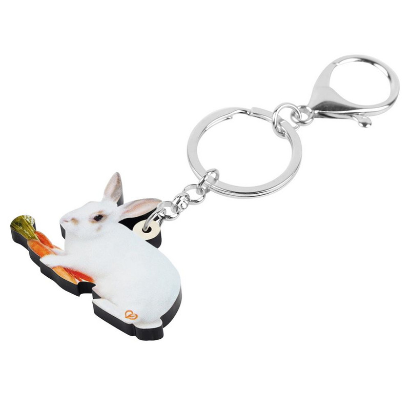 Bonsny akrilna bijela uskršnja mrkva zec zec zeko privjesci za ključeve s printom životinjski privjesak za ključeve nakit za žene djevojka dječja torba auto pribor