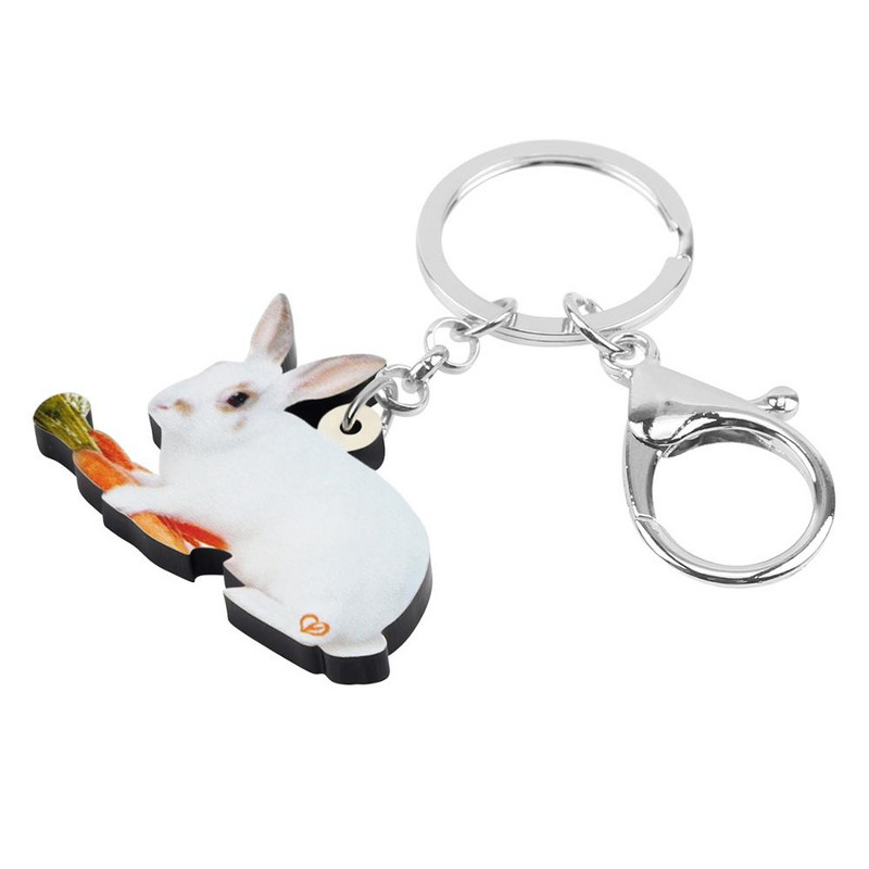 Bonsny akrilna bijela uskršnja mrkva zec zec zeko privjesci za ključeve s printom životinjski privjesak za ključeve nakit za žene djevojka dječja torba auto pribor