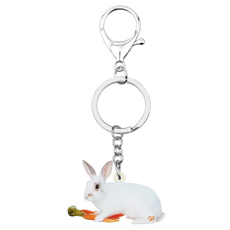 Bonsny akrilna bijela uskršnja mrkva zec zec zeko privjesci za ključeve s printom životinjski privjesak za ključeve nakit za žene djevojka dječja torba auto pribor