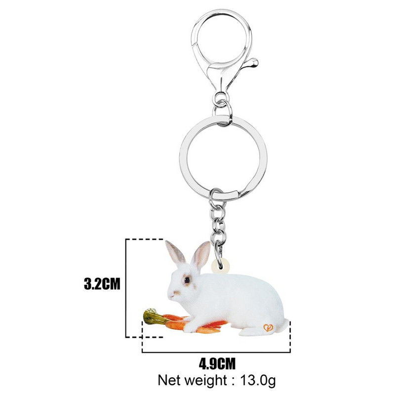 Bonsny akrilna bijela uskršnja mrkva zec zec zeko privjesci za ključeve s printom životinjski privjesak za ključeve nakit za žene djevojka dječja torba auto pribor