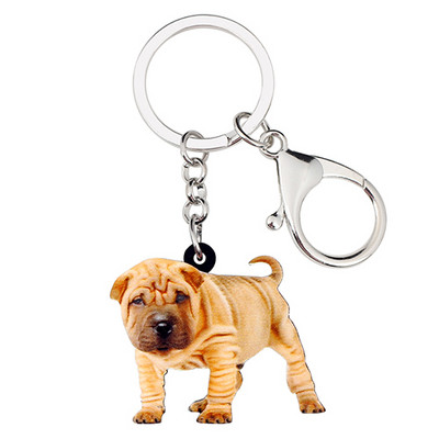 Bonsny Akrilni Kineski Shar Pei Pas Privjesci za ključeve Prstenje Životinjski nakit Za žene Djevojke Ženske torbice Privjesci za automobile Veleprodaja