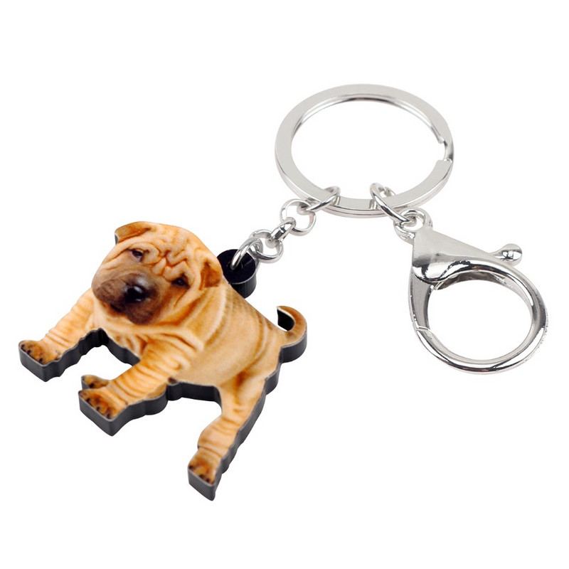 Bonsny Akrilni Kineski Shar Pei Pas Privjesci za ključeve Prstenje Životinjski nakit Za žene Djevojke Ženske torbice Privjesci za automobile Veleprodaja